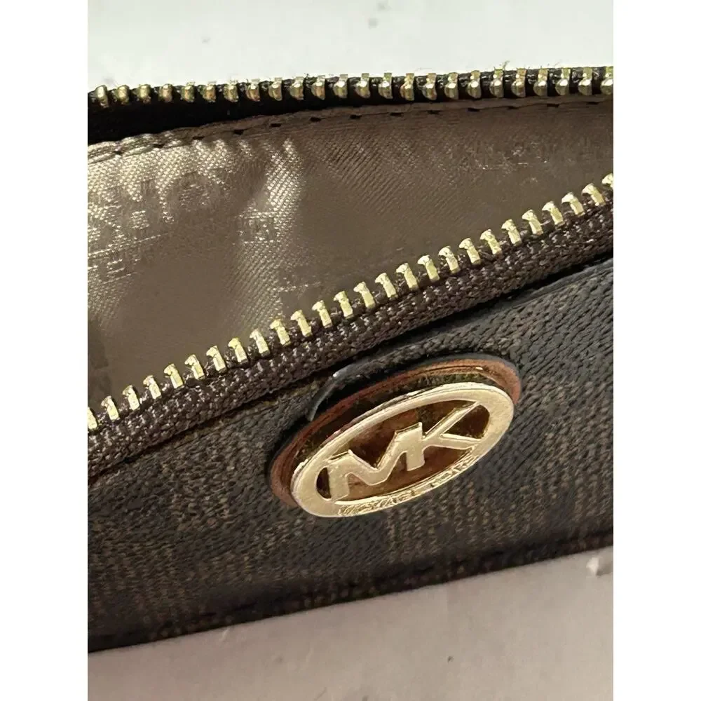 Michael Kors Brown Leather Logo Zip-Around Keyring Pouch Key Chain